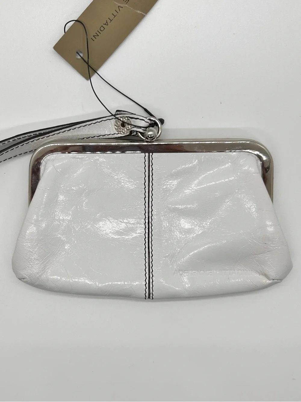 New Adrienne Vittadini White Leather Wristlet Coin Purse with Center Stitching